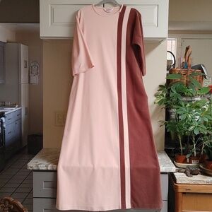 Vintage Racer Stripe 60's Vanity Fair Pink & Brown Velour Long Robe w Po…